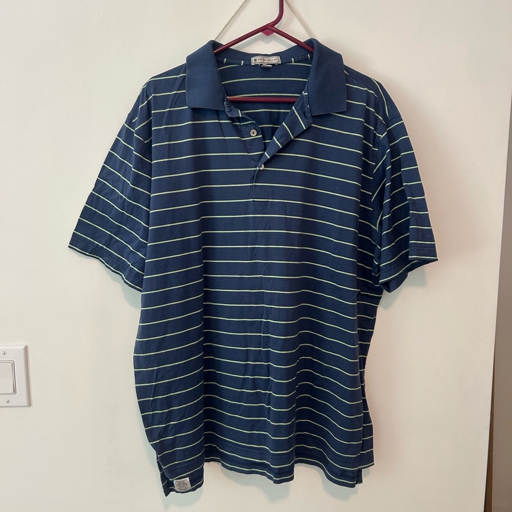 Peter Millar Blue and White Striped Polo Shirt